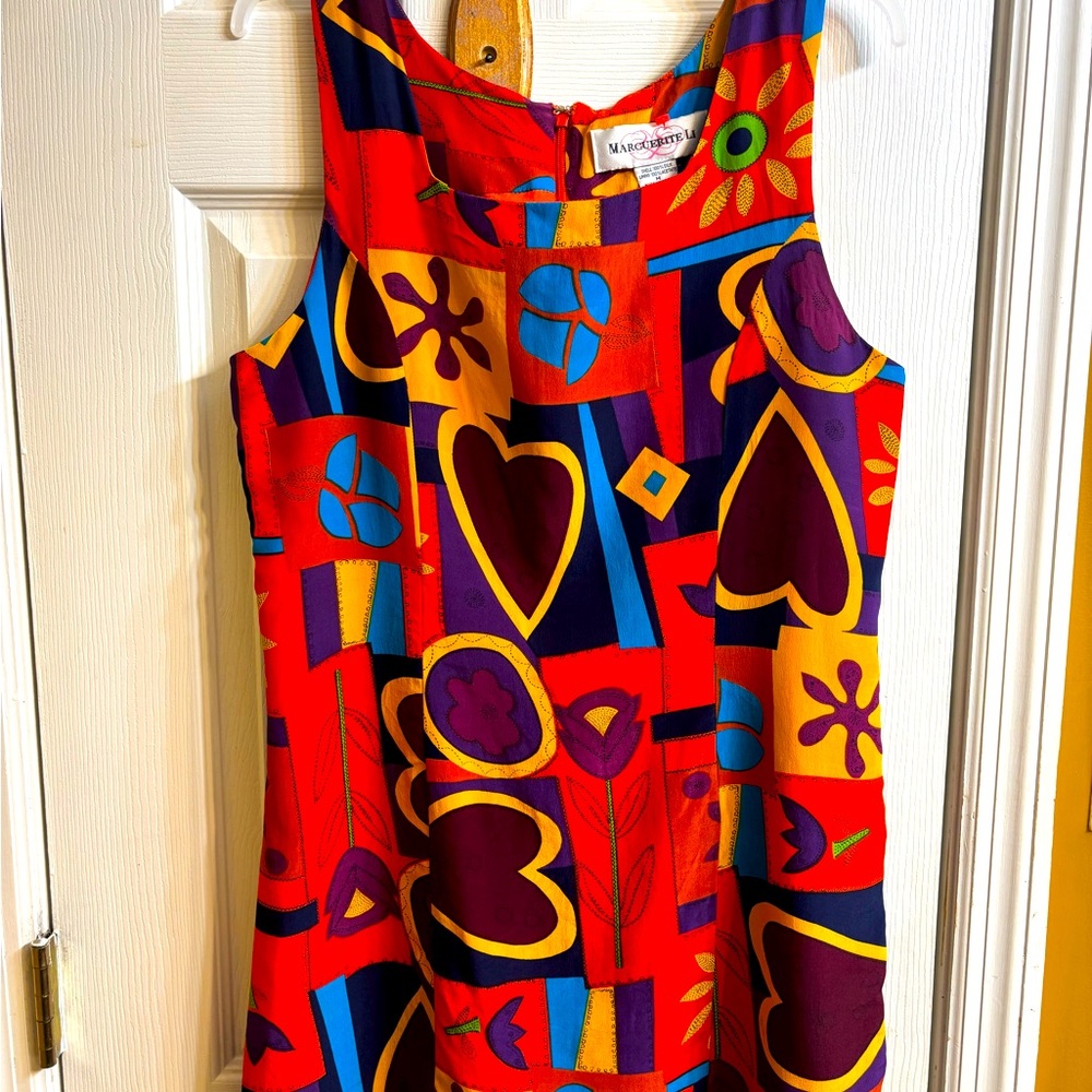 Marguerite Li colorful 100% silk Picasso-esque short sleeve dress

Negotiable